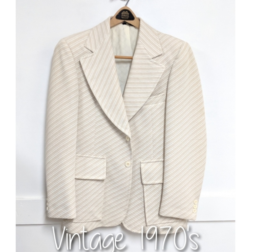 Vintage 1970s Blazer 36R Taupe & White with Tie